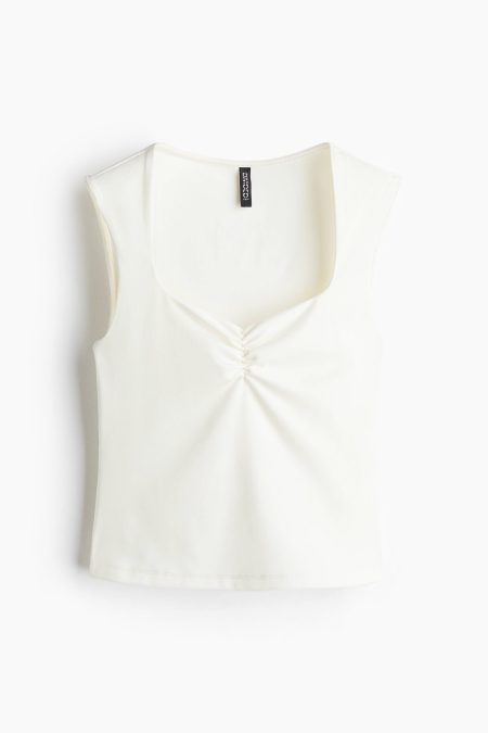 H & M - Ingerimpelde tanktop - Wit