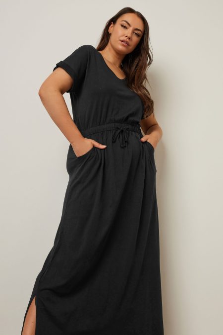 Yours Maxijurk Met Elastische Taille Met Strikdetail En Zakken In Zwart