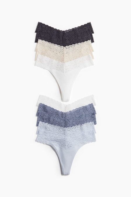 H & M - Set van 10 kanten slips - Thong - Blauw