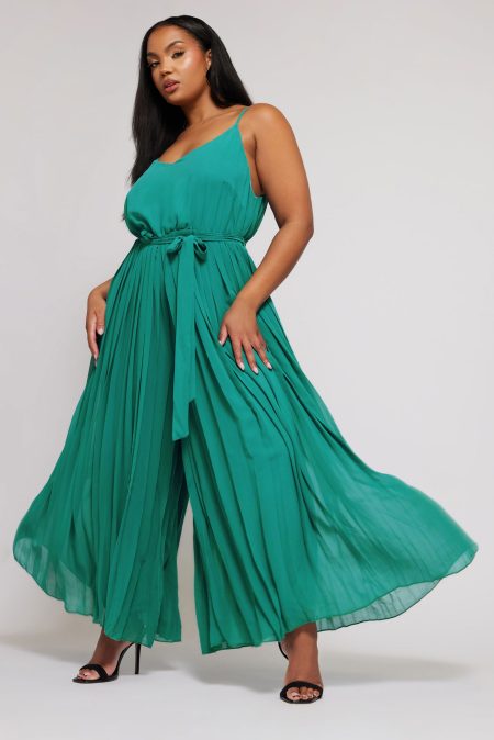 Yours London Geplooide Jumpsuit Met Camibandjes In Groen