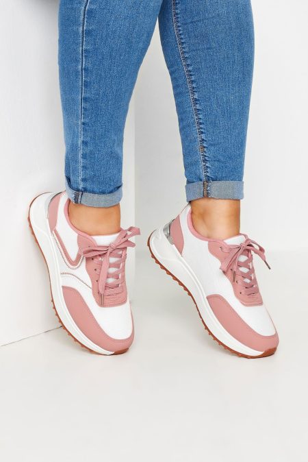 Chunky Sneakers Met Contrast In Een Brede Pasvorm In Wit/Roze