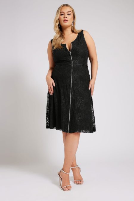 Yours London Mouwloze Skaterjurk Met Kant En Ritssluiting In Zwart