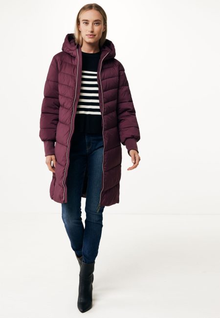 Halflange Gewatteerde Jas Bordeaux Rood