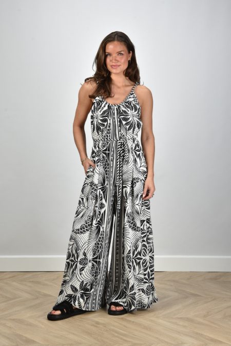 Farm Rio jumpsuit 332369 monochrome elegance scarf off-white