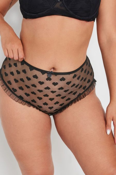 Yours Brazilian Slip Met Hartjesprint Van Mesh In Zwart