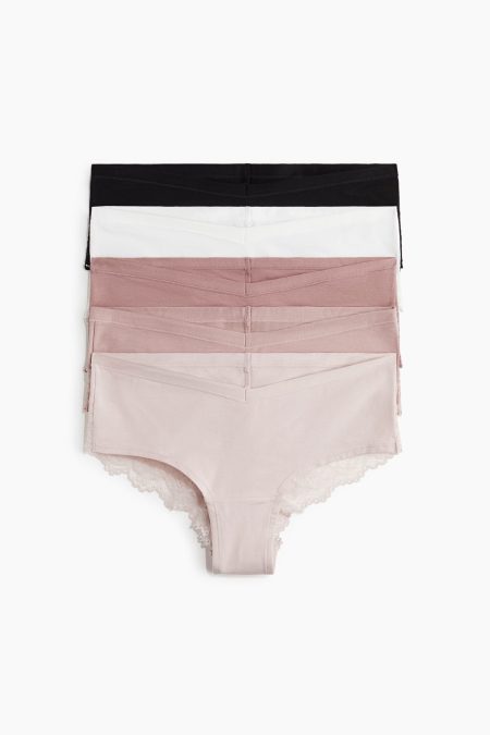H & M - MAMA Set van 5 katoenen slips met kant - Hipster - Roze