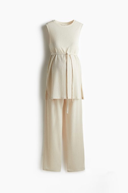 H & M - MAMA Tweedelige set van structuurtricot - Beige