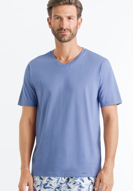 Hanro Heren Sleep & Lounge Living Leisure s/slv shirt blauw 075050