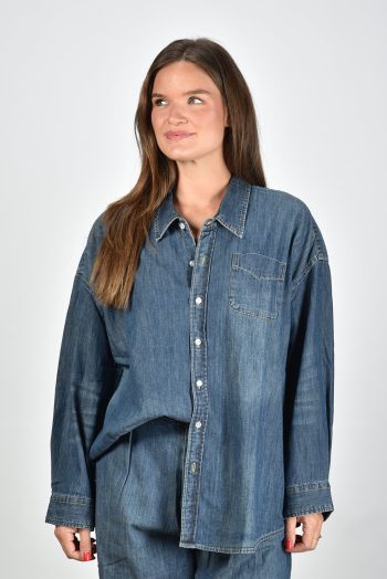 Denimist oversized blouse Button met borstzakje blauw