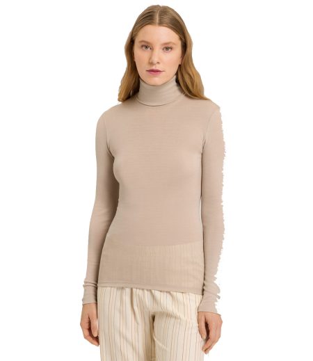 Dames ski ondergoed HANRO Wol & Zijde turtle neck shirt Safari 071423