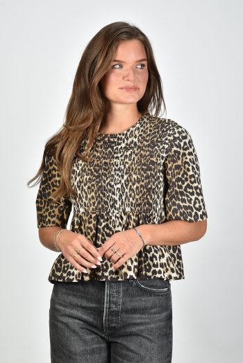 Ganni top met peplum en open rug dierenprint