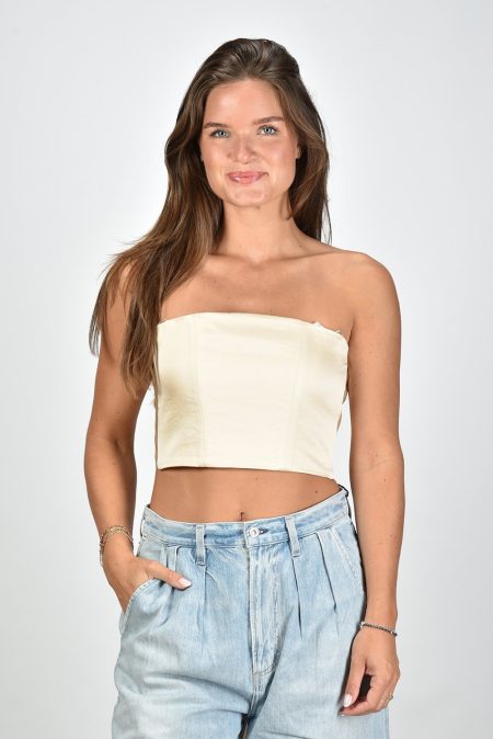 Forte_Forte bandeau top met strik op de rug crème