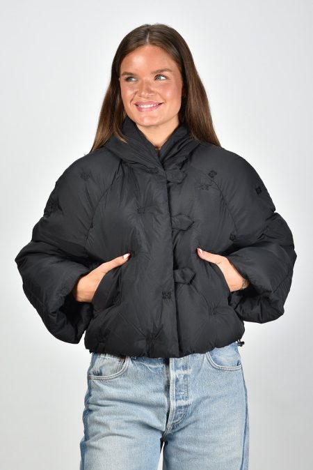 Ganni puffer jas met geborduurd logo zwart