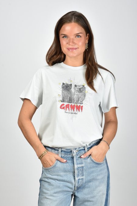 Ganni t-shirt met katten blauw