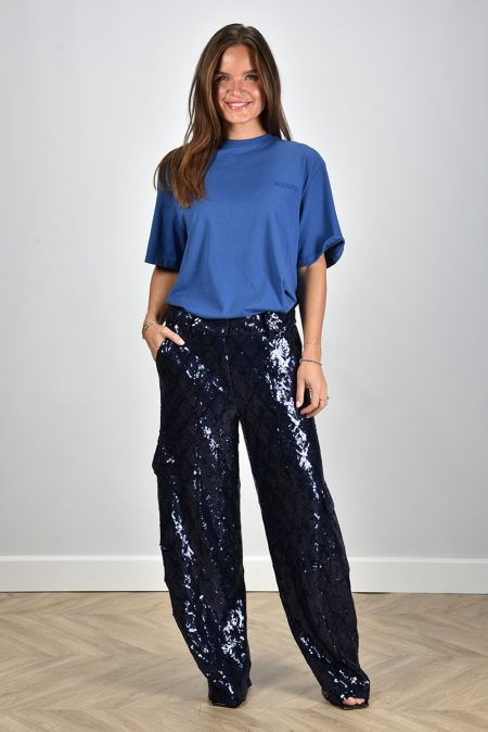 Rotate broek Sequins Cargo met pailletten en zakken blauw