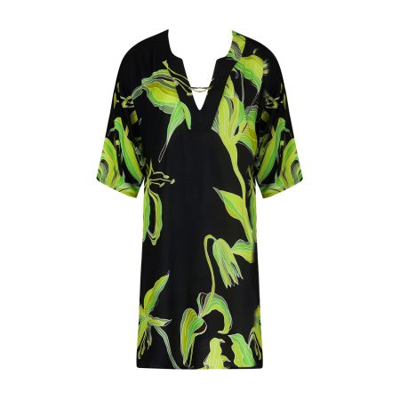 Lise Charmel Fleurs de Nuits Overhemdjurk zwart/ groen bloemen ASB4488