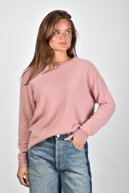 Les Tricots de Lea trui Marinette met ronde hals roze