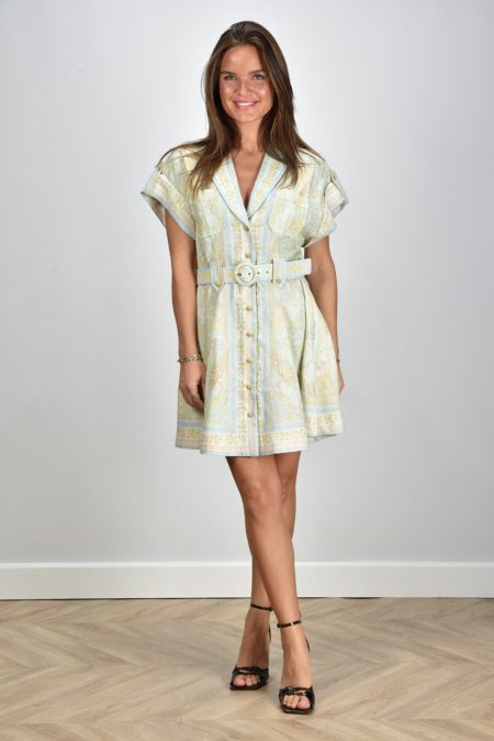 Zimmermann jurk Acacia Mini Shirt met opgerolde manchetten groen