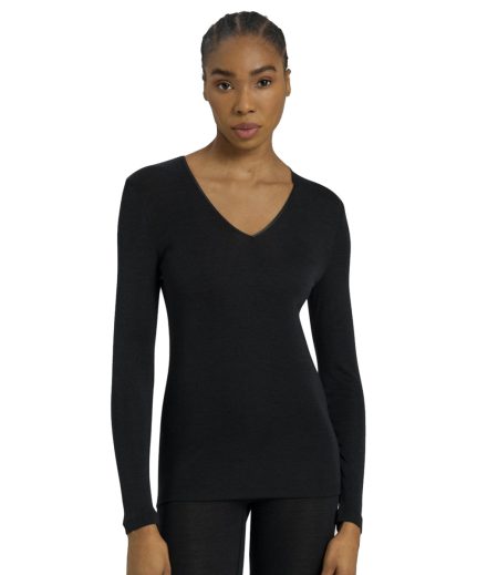 Hanro Dames ski ondergoed Wol & Zijde V-hals shirt zwart 071418
