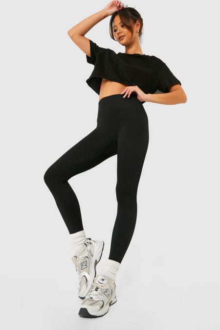 Petite Naadloze Geribbelde Leggings Met Hoge Taille