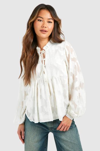 Bloemen Blouse Met Textuur En Ballonmouwen