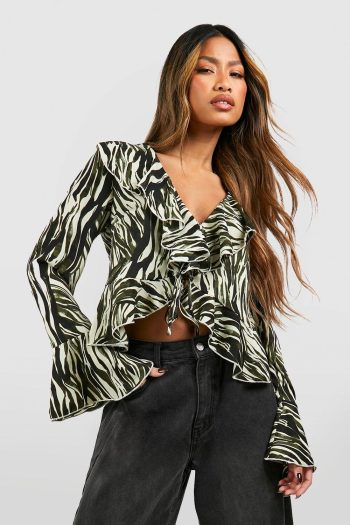 Zebraprint Blouse Met Ruches