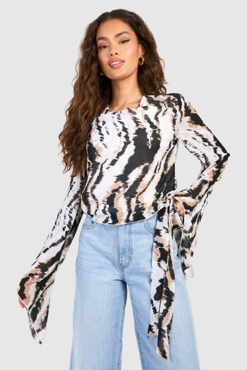 Chiffon Top Met Waterval Hals En Print