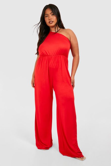 Plus Super Zachte Basic Strand Jumpsuit Met Eén Open Schouder