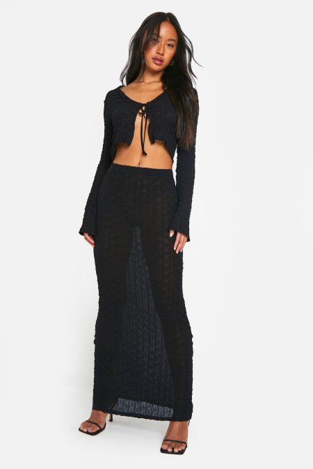 Doorschijnende Low Rise Maxi Rok Met Textuur