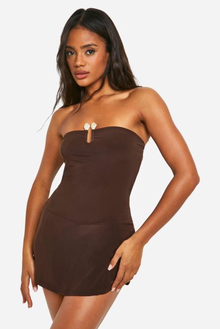 Strakke Strapless Romper Met Gedrappeerde Open Rug