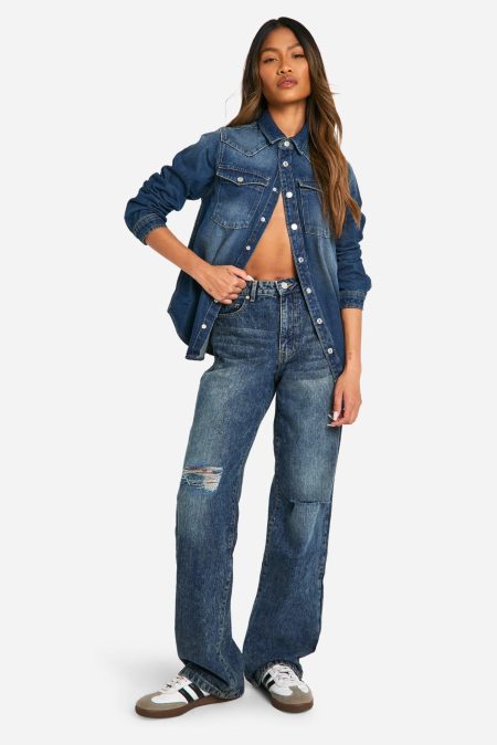 Basic Boyfriend Jeans Met Gescheurde Knieën