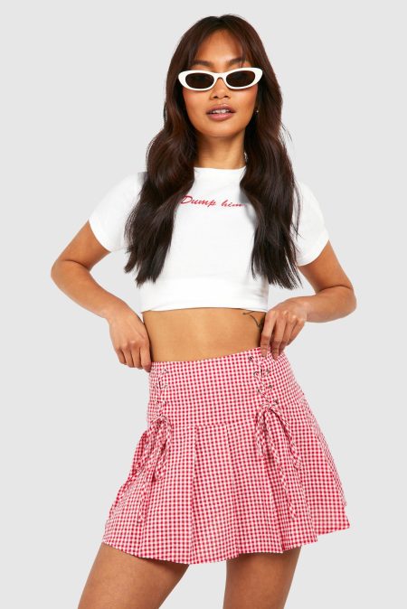 Geplooide Gingham Tennis Rok Met Veters