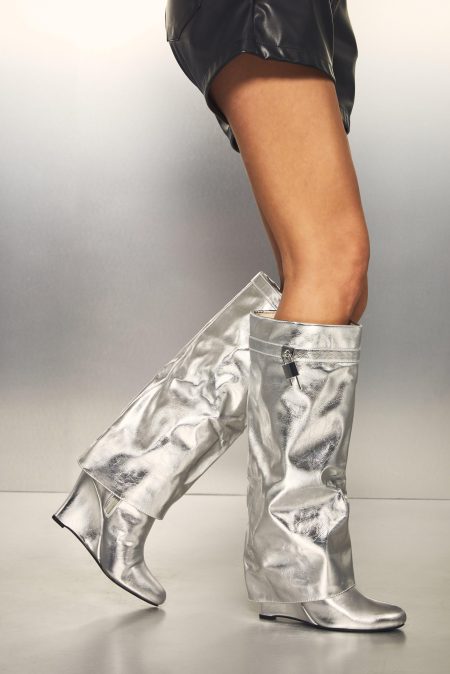 Metallic Overknee Laarzen Met Slotje En Sleehakken