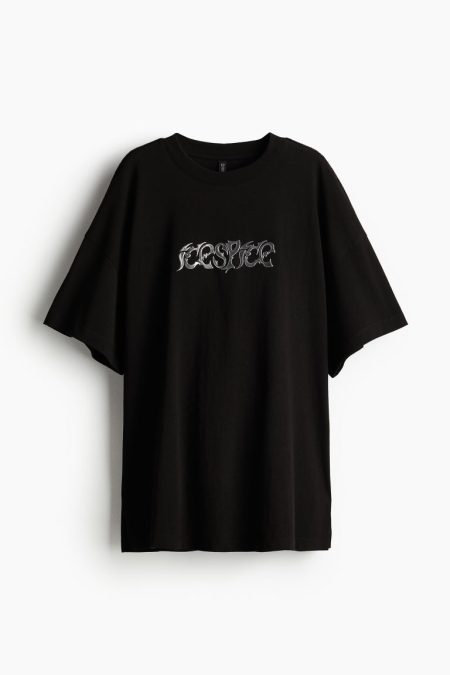 H & M - Oversized T-shirt met print - Zwart