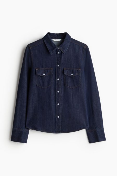 H & M - Denim overhemdblouse - Blauw