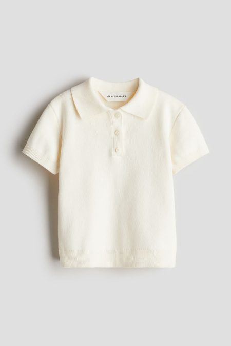 H & M - Fijngebreid katoenen poloshirt - Wit