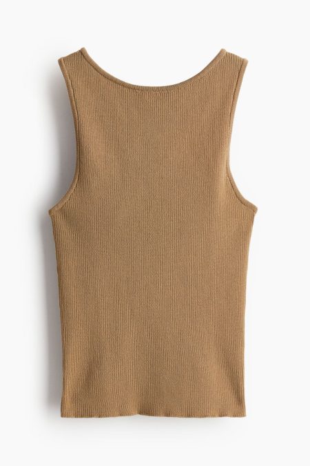 H & M - Ribgebreide tanktop met gekruist detail - Beige