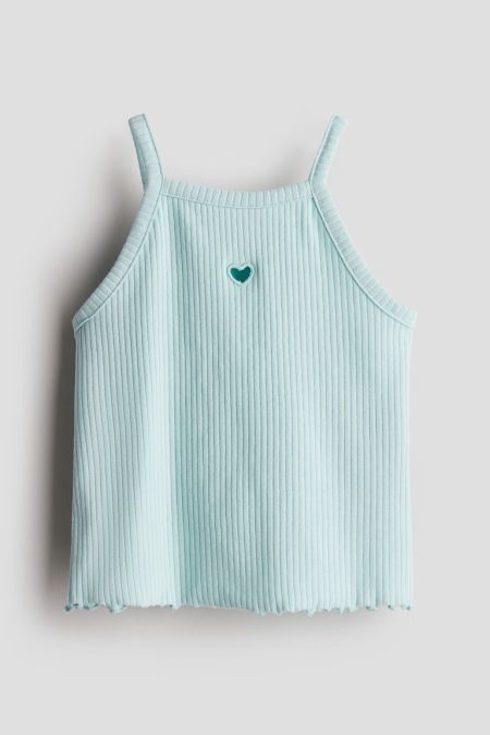 H & M - Geribde straptop - Turquoise