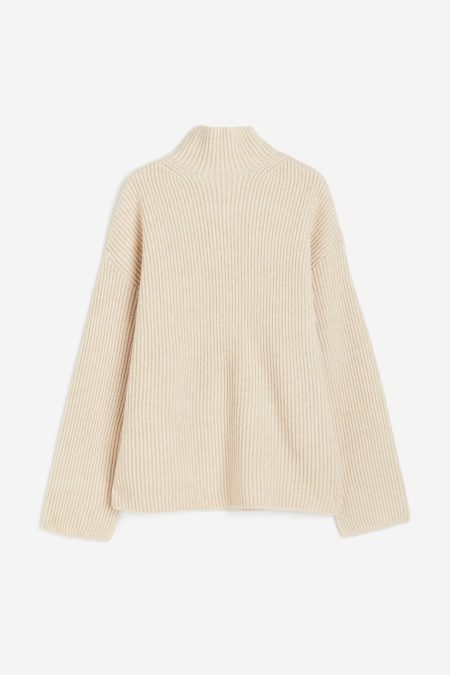 H & M - Ribgebreide trui met turtleneck - Beige