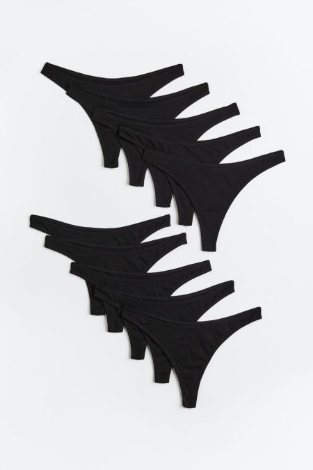 H & M - Set van 10 katoenen slips - Thong - Zwart