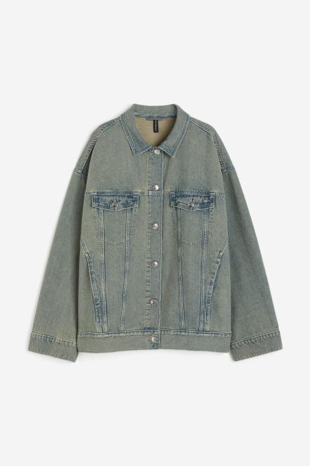 H & M - Oversized denim jack - Geel