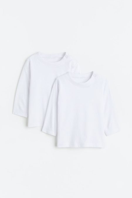 H & M - Set van 2 tricot shirts met lange mouwen - Wit