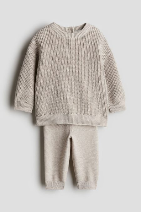 H & M - Tweedelige gebreide katoenen set - Bruin