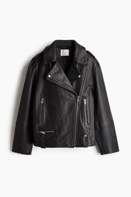 H & M - Leren bikerjack - Zwart