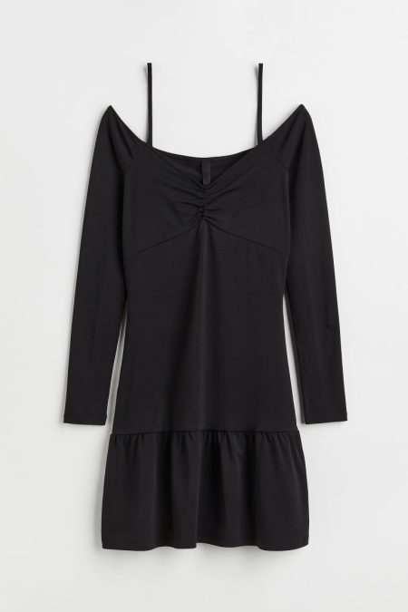 H & M - Tricot off-the-shoulderjurk - Zwart