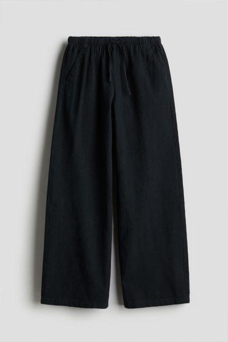 H & M - Wijde pull-on broek van linnenmix - Zwart