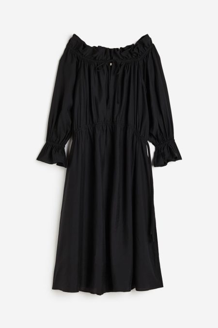 H & M - Lange off-the-shoulderjurk - Zwart