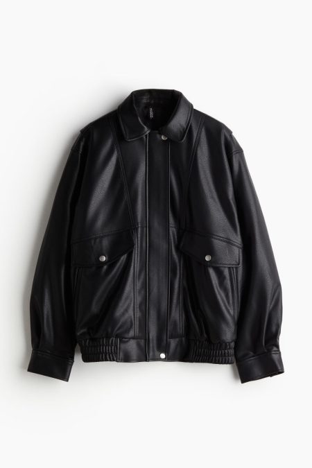 H & M - Oversized jack met coating - Zwart