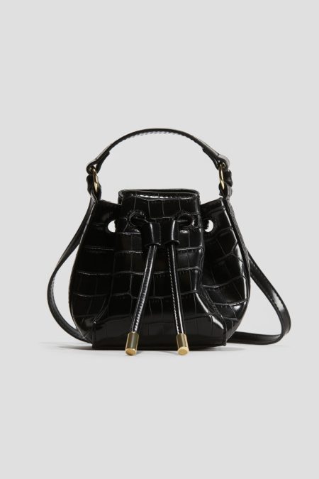 H & M - Bucketbag met coating - Zwart