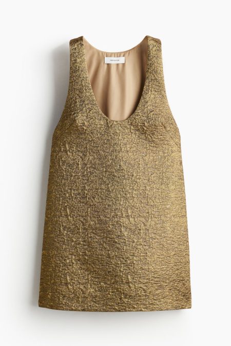 H & M - Glinsterende jacquardgeweven jurk - Goud